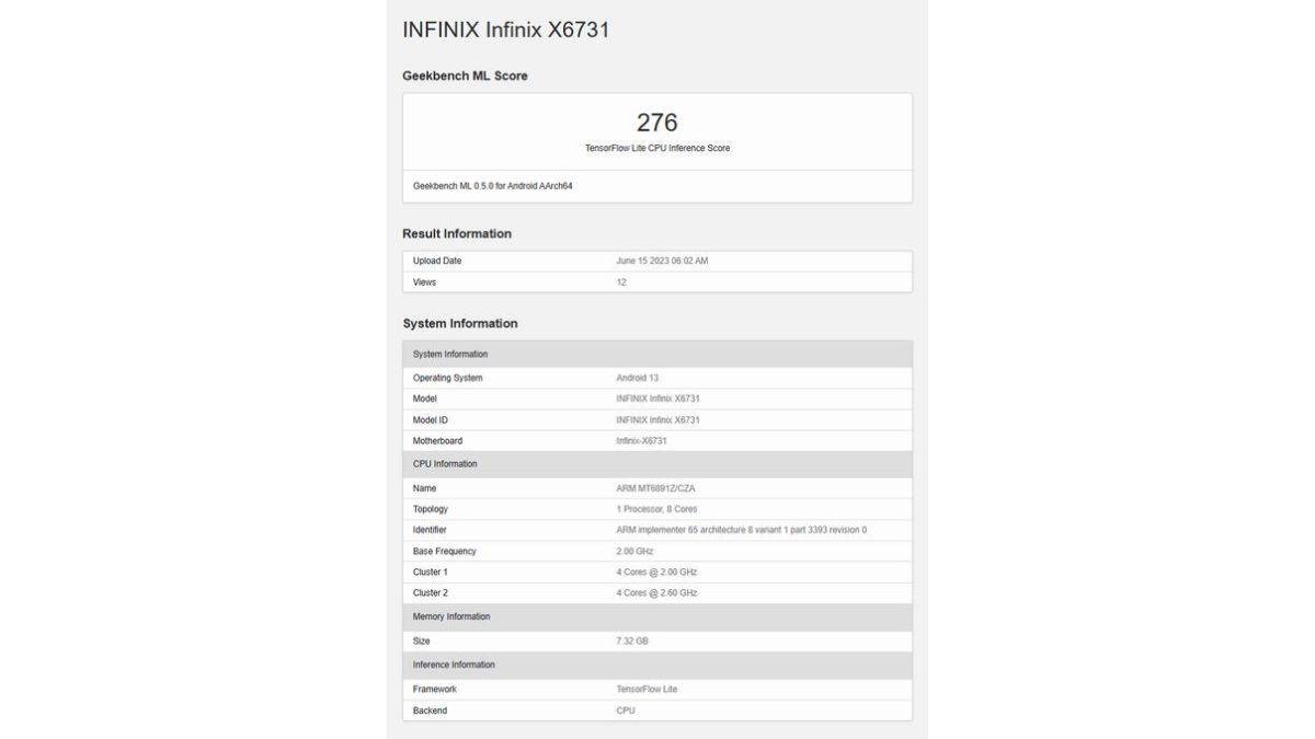 Infinix Zero 30 5G Geekbench பட்டியல்