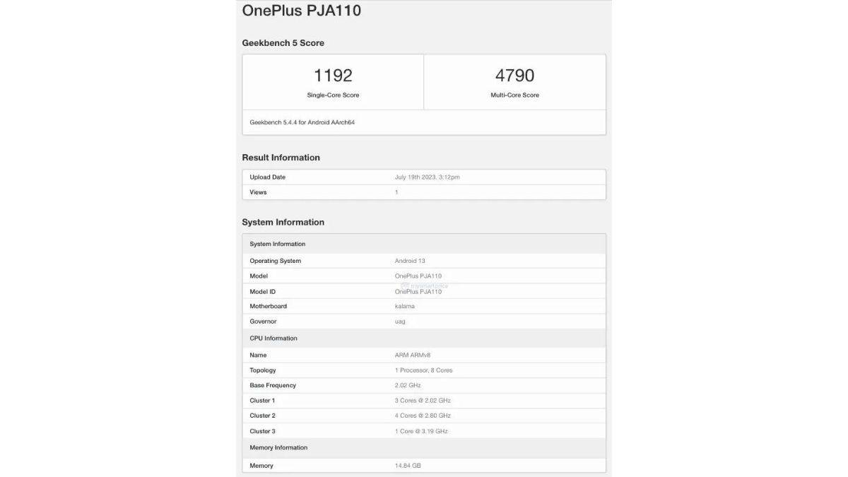 OnePlus Ace 2 Pro Geekbench Listing