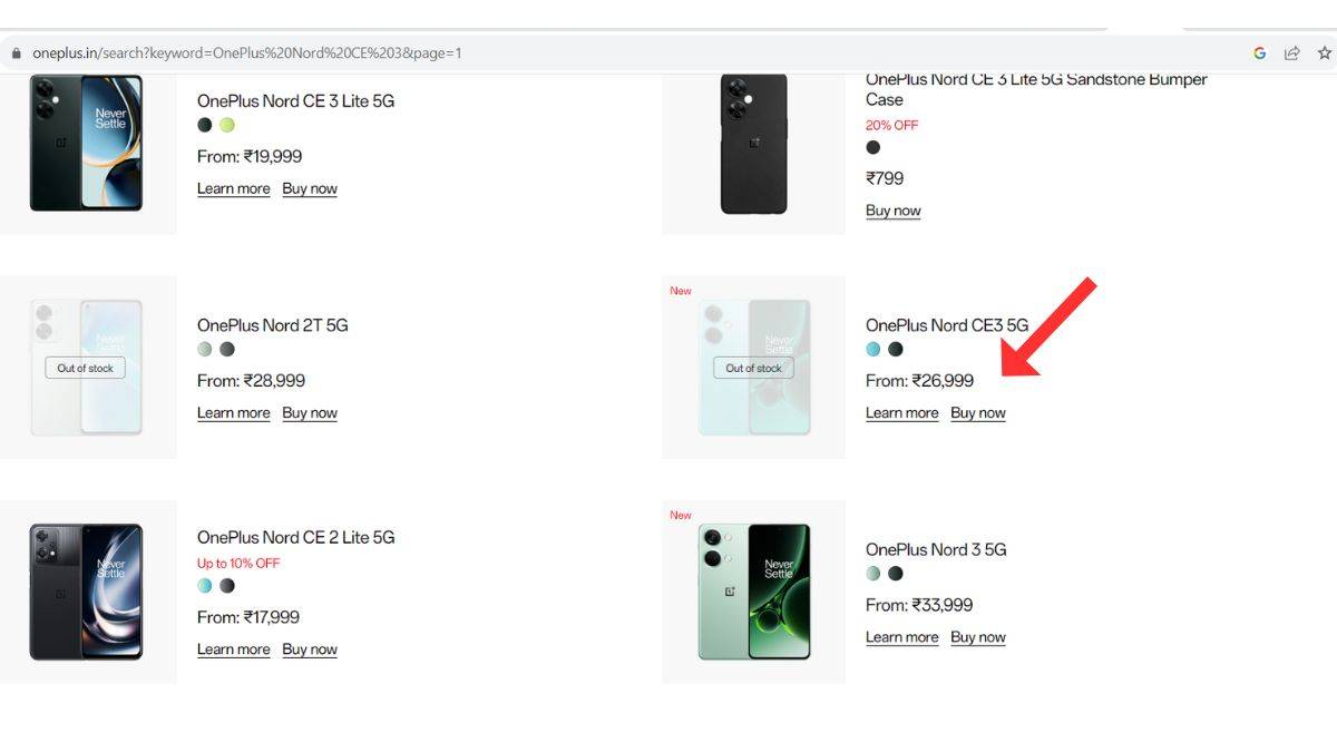OnePlus Nord CE 3 5G price leak on website 