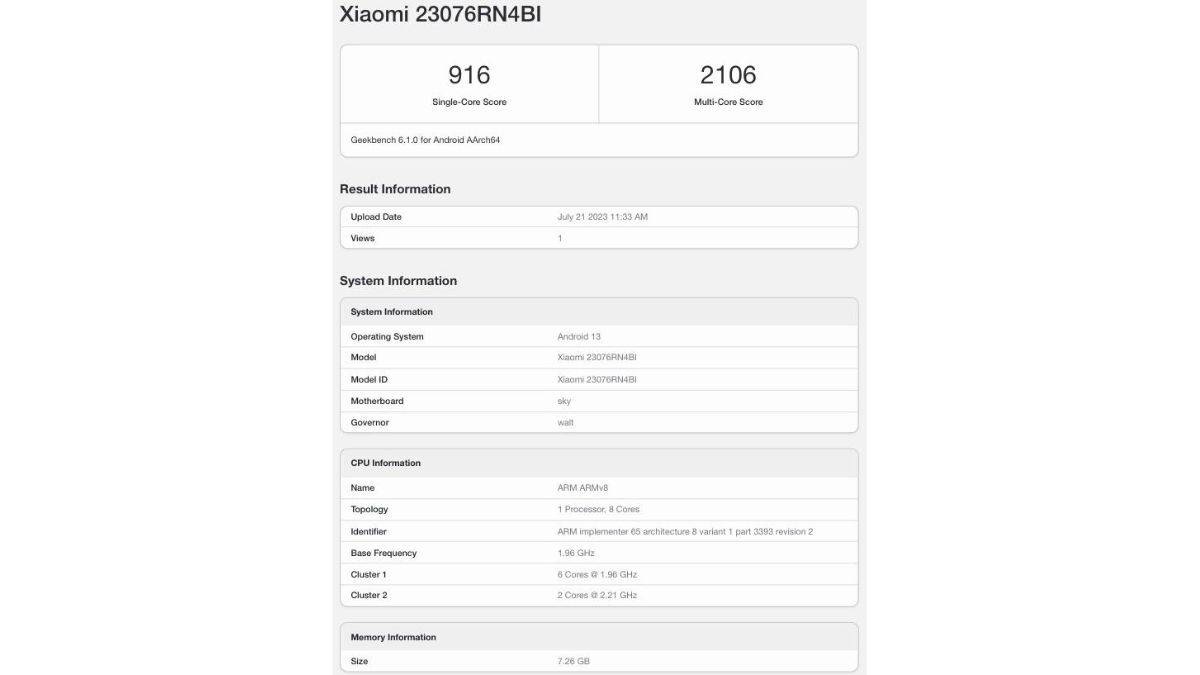 Redmi 12 5G Geekbench listing