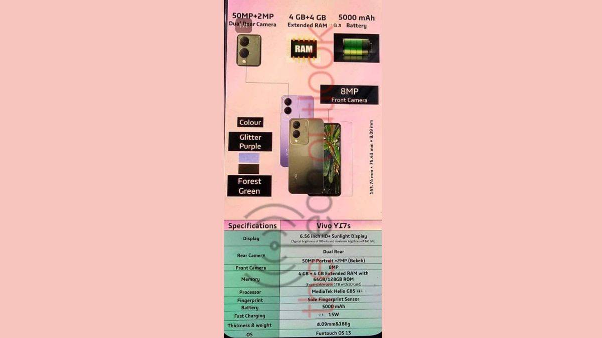 Vivo Y17S விவரக்குறிப்புகள் தாள் கசிந்தது