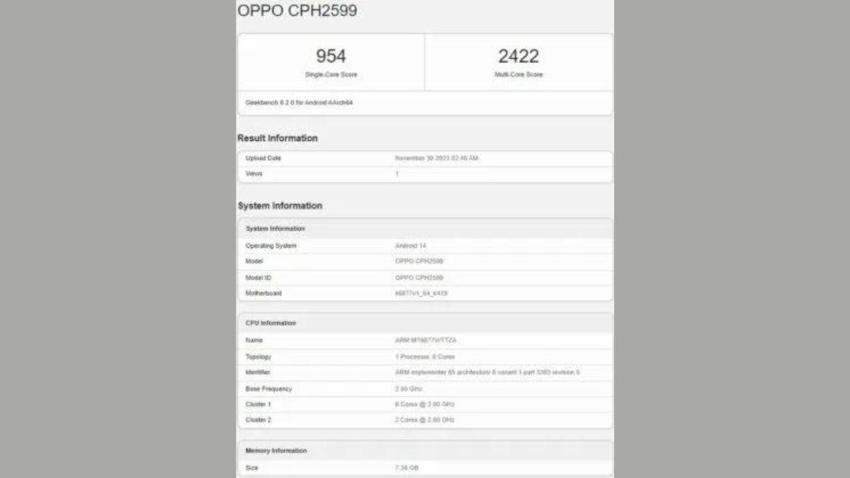 OPPO Reno 11 கீக்பெஞ்ச் பட்டியல்