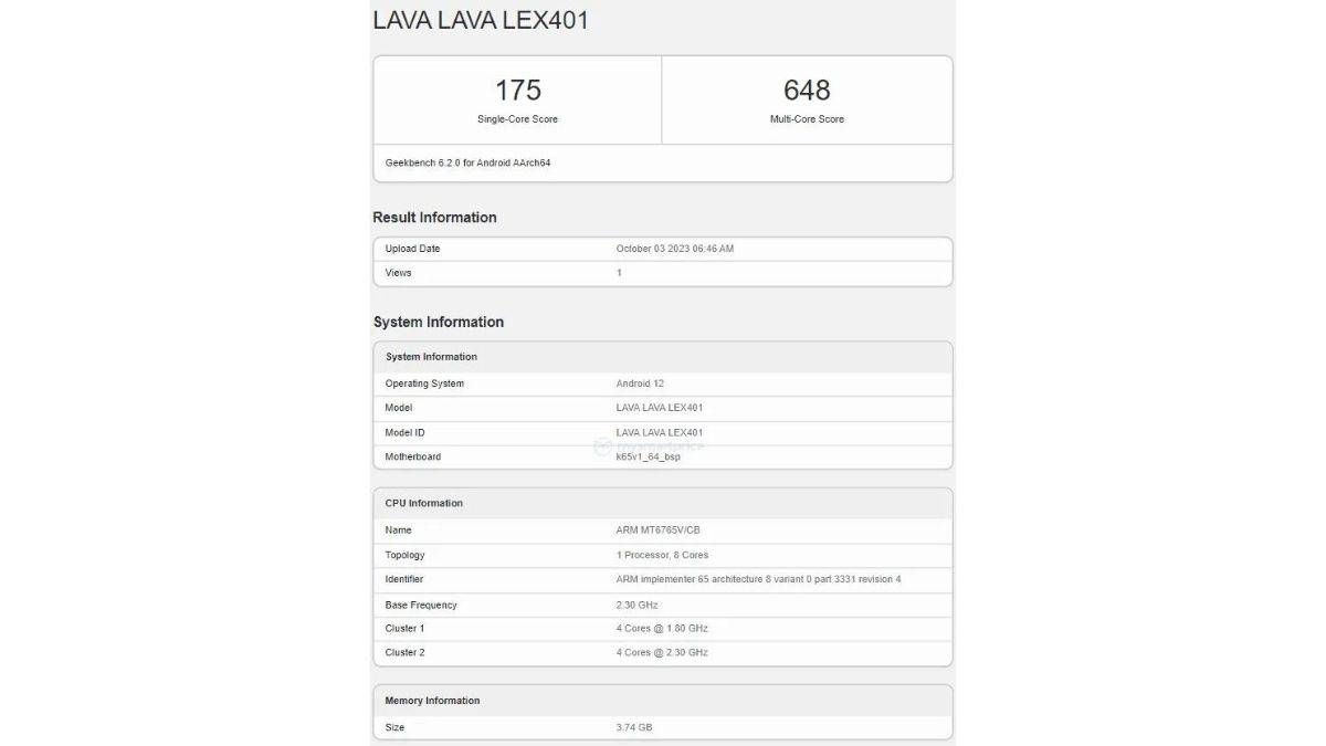 லாவா Z34 கீக்பெஞ்ச்