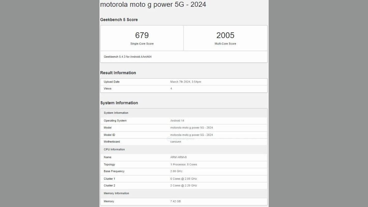 Moto G Power 5G (2024) Geekbench பட்டியல்