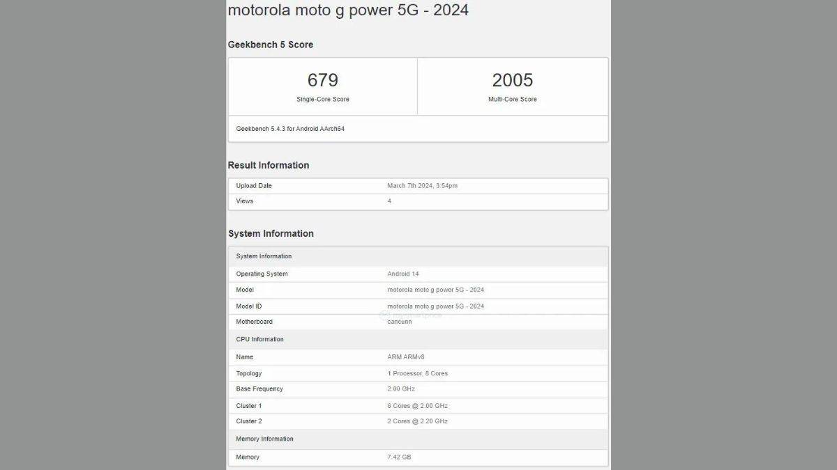 Moto G Power 5G (2024) Geekbench பட்டியல்