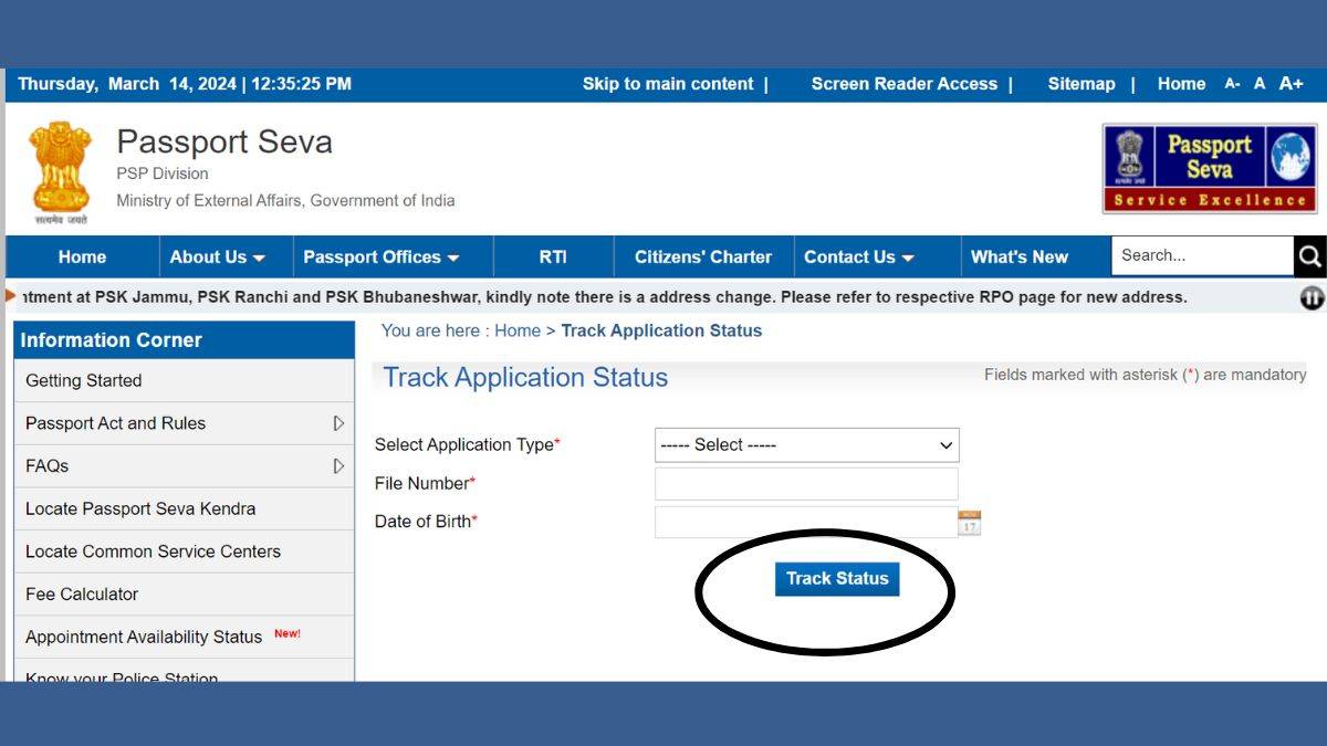 passport application status