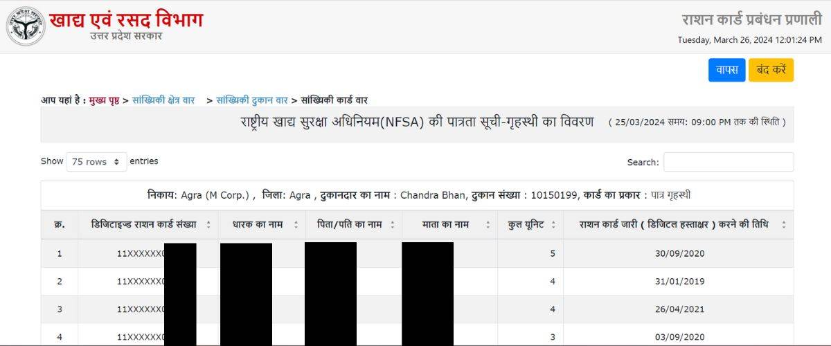 ration card list name check