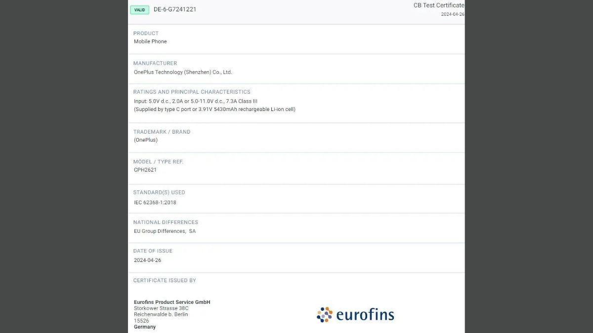 OnePlus Nord 4 Eurofins Listing