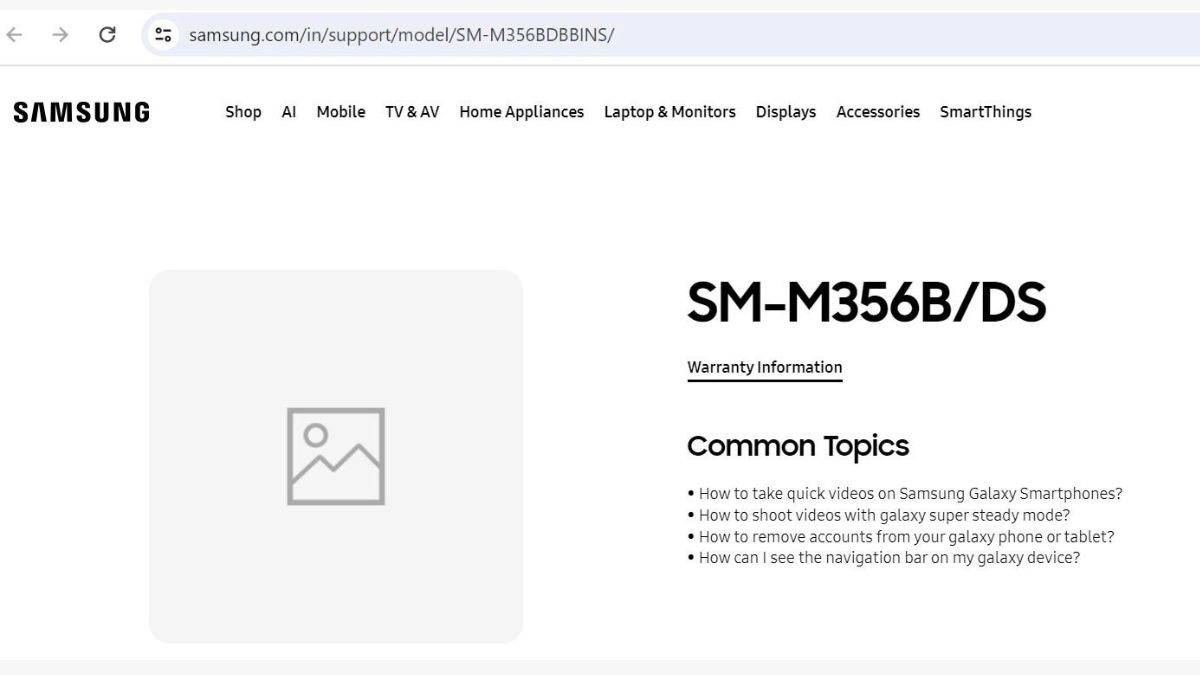 Samsung Galaxy M35 5G India support page
