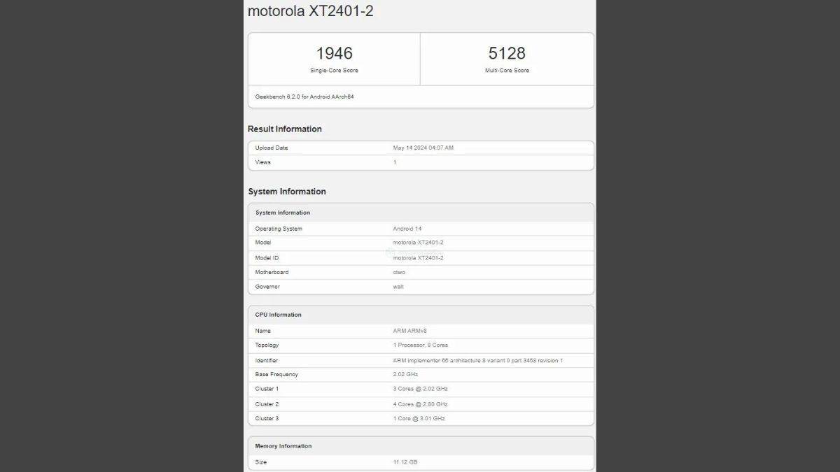 Motorola X50 Ultra Geekbench Listing