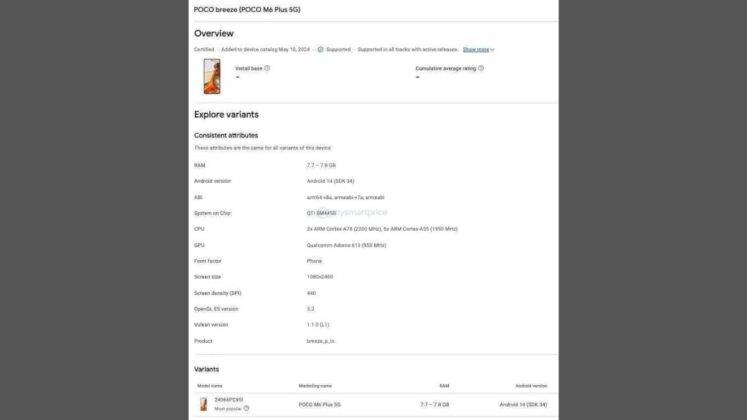POCO M6 Plus 5G கூகுள் பிளே கன்சோல் பட்டியல்