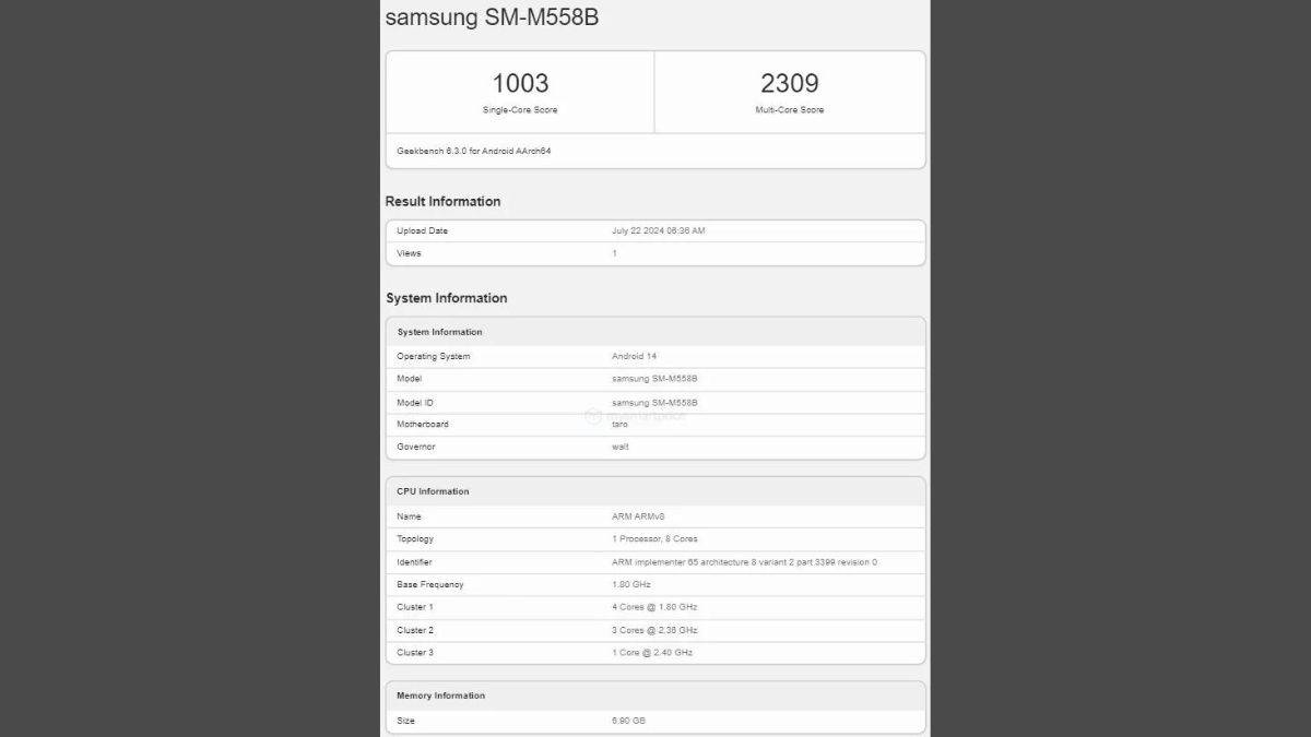 Samsung Galaxy M55s Geekbench பட்டியல்