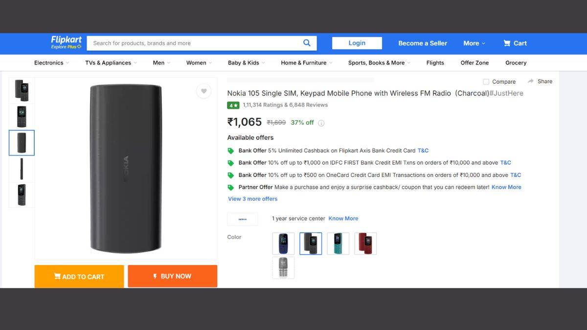 நோக்கியா 105 வெறும் 1065 ரூபாய்க்கு flipkart சலுகை