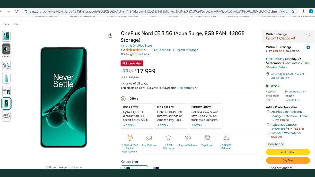 OnePlus Nord CE 3 5G 9000 rs தள்ளுபடி அமேசான் விவரங்கள் அறிய