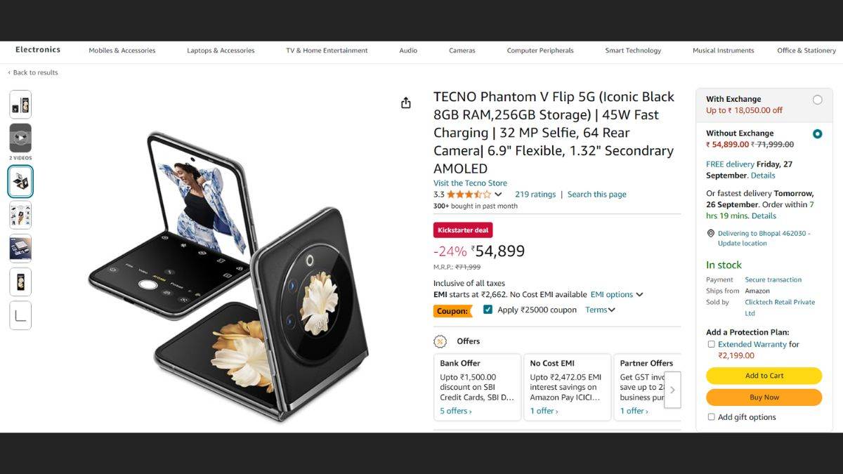 TECNO Phantom V Flip 5G அமேசானில் 29899 ரூபாய் மட்டுமே