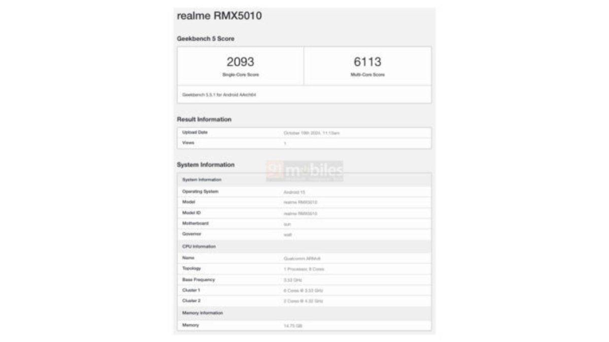 Realme GT 7 Pro Geekbench Listing