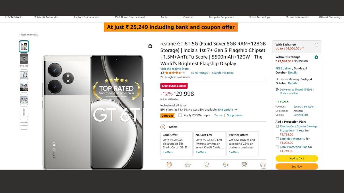 realme GT 6T 5G தள்ளுபடி மற்றும் அமேசானில் வங்கி சலுகைகள்